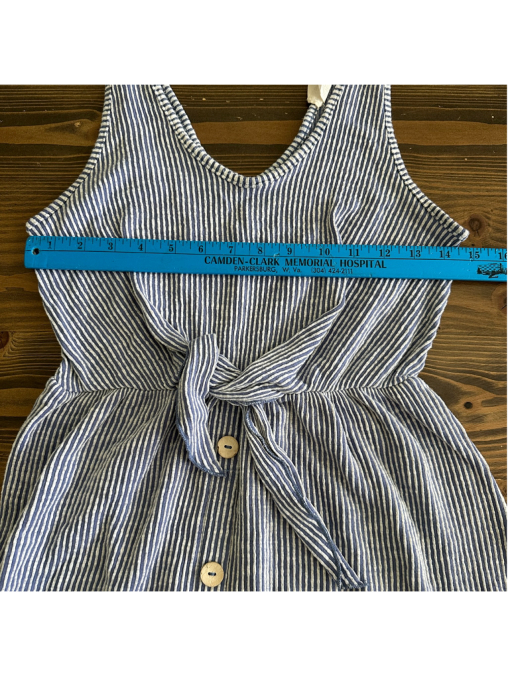 Caution to the Wind Dress Women’s S Blue White Stripe Seersucker Midi Tie Front - Picture 7 of 9